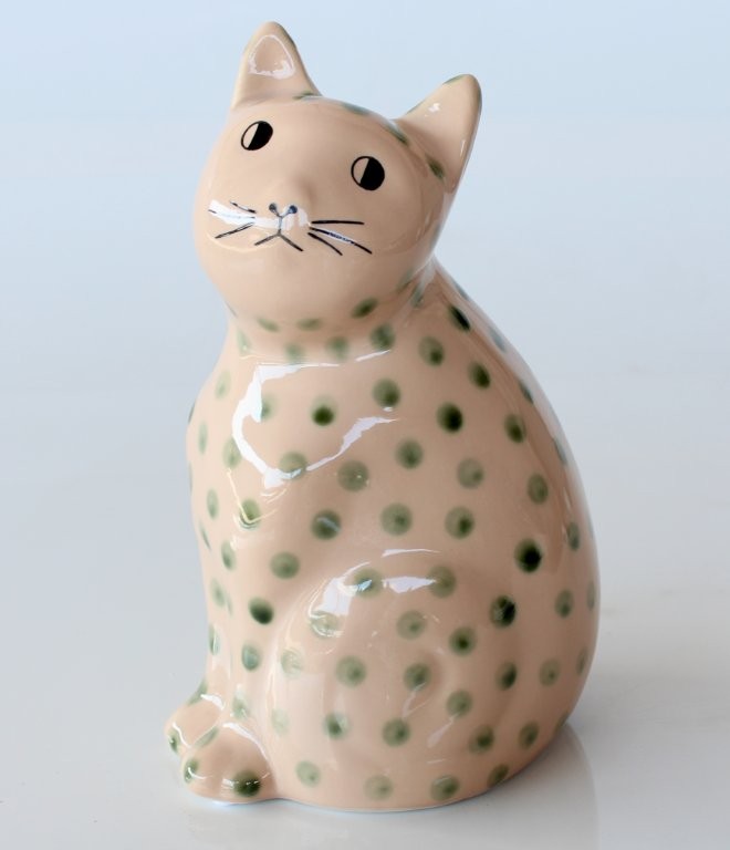 Green Spotted Ginger Ceramic Cat